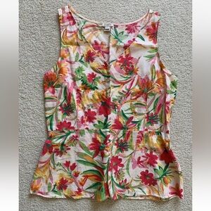 J Crew Linen Blend Peplum Tank Top Wmns 6 Pink Floral Tropical Spring Bloomcore